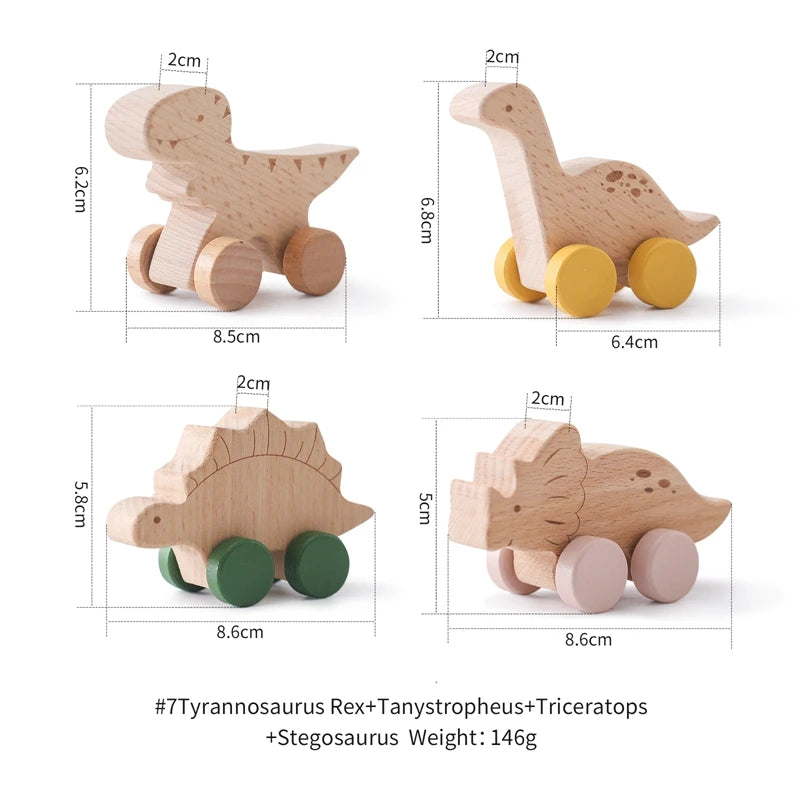 Wooden Baby Dinosaur Car Toy β Montessori Beech Wood Teether & Educational Toy for Infants