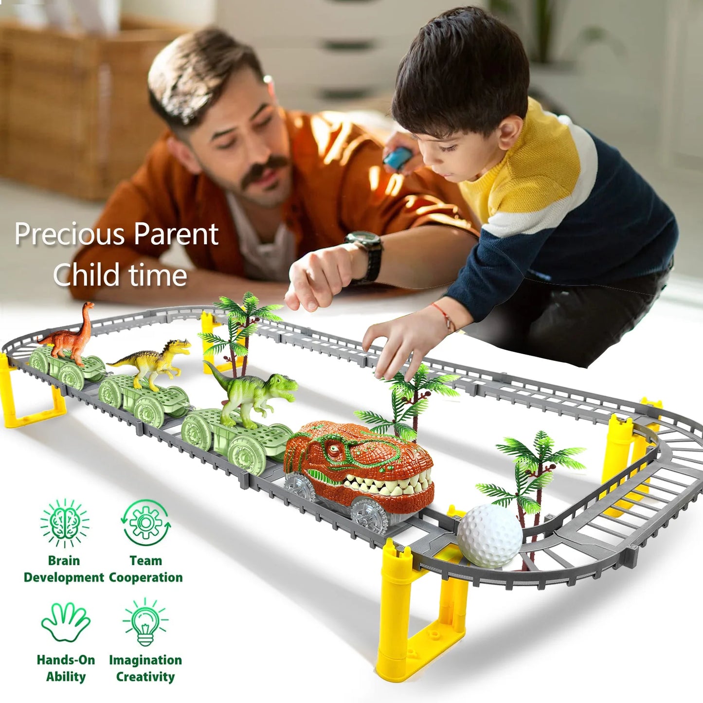 Adventure Dinosaur Train Track Set β LED Light-Up Race Cars for Kids