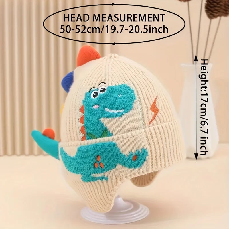 Kids 3D Dino Knit Beanie with Earflaps (2–6Y Kids)