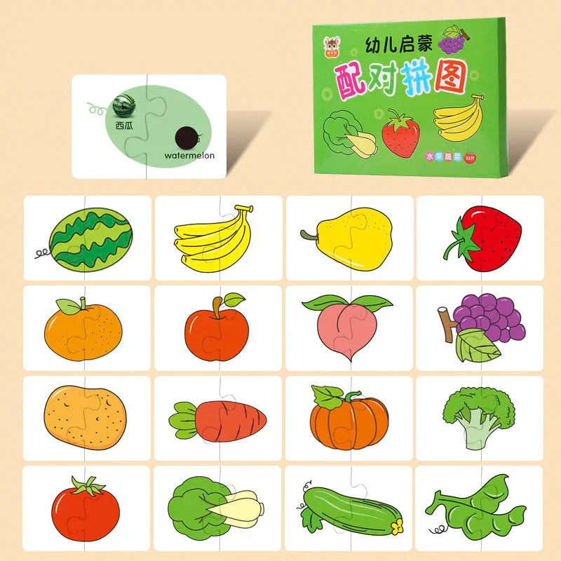 32-Piece Animal Matching Puzzle Cards – Educational Toy for Kids