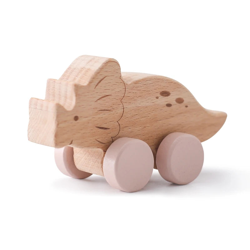 Wooden Baby Dinosaur Car Toy β Montessori Beech Wood Teether & Educational Toy for Infants