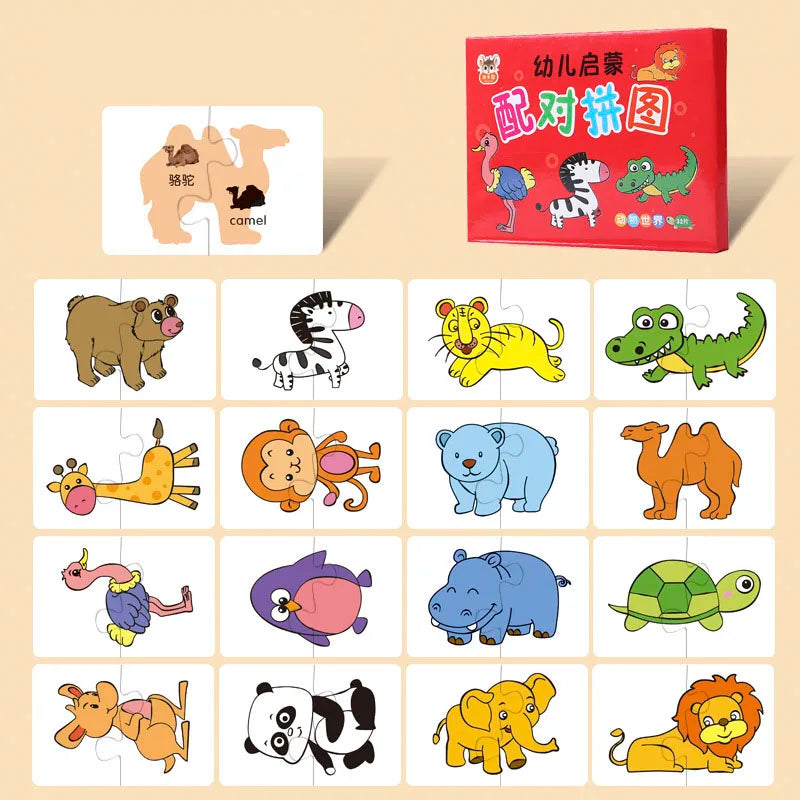 32-Piece Animal Matching Puzzle Cards – Educational Toy for Kids