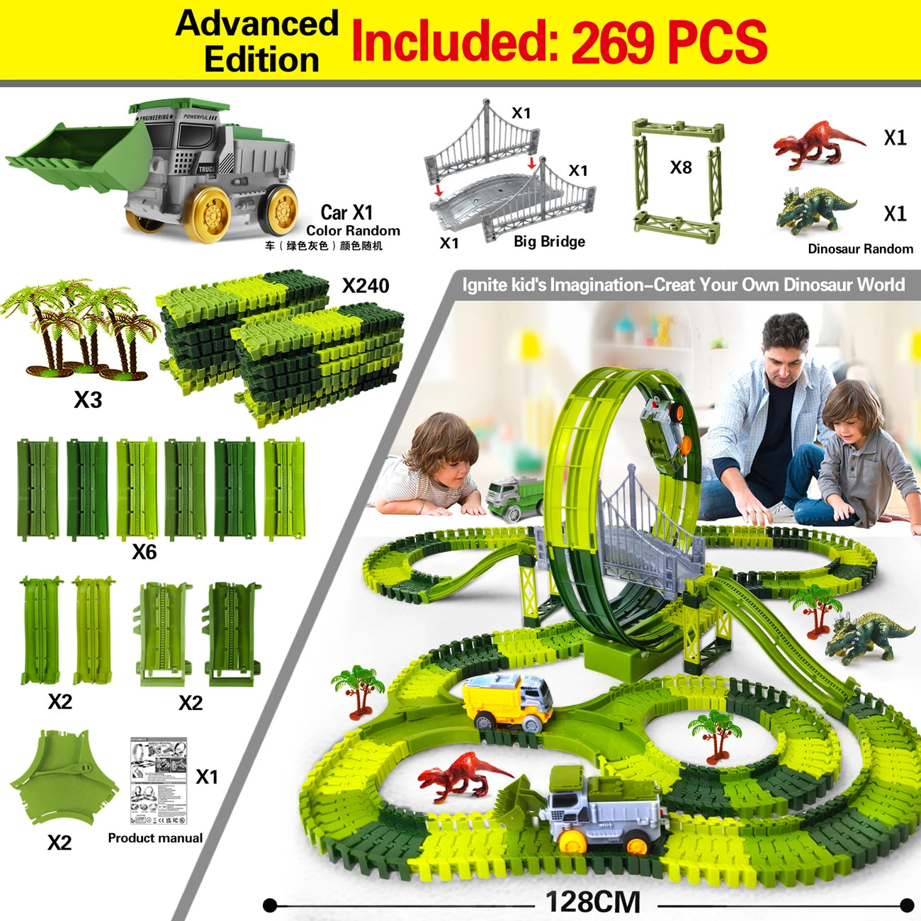 Dinosaur Race Track Toy Set – Flexible Magic Tracks with Electric Cars | Educational Climbing Puzzle Toy for Kids