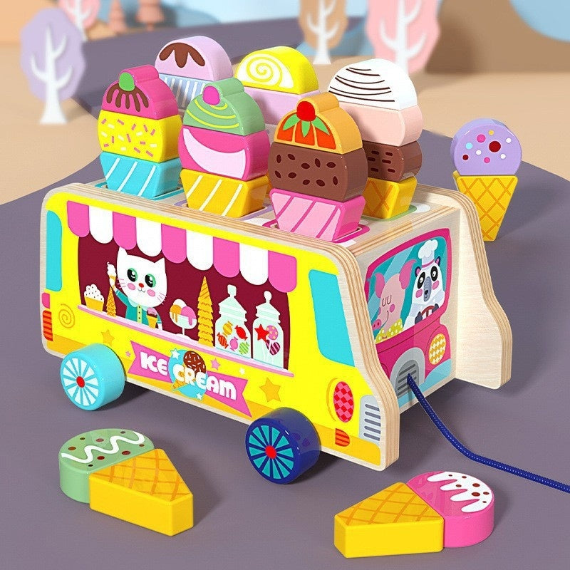 Children’s Wooden Educational Smart Car – Multi-Function Early Learning Building Blocks Toy (4–6Y)