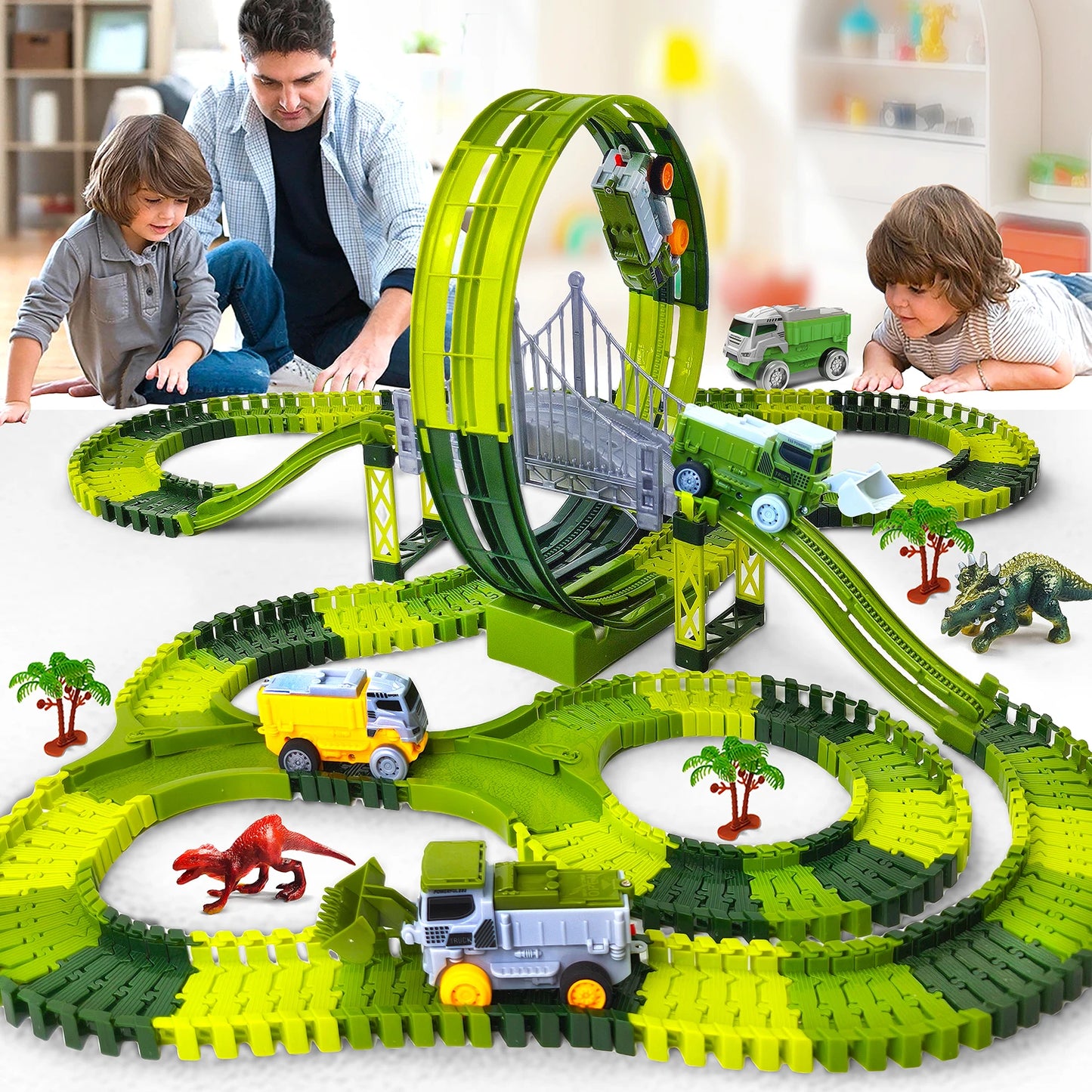 Dinosaur Race Track Toy Set – Flexible Magic Tracks with Electric Cars | Educational Climbing Puzzle Toy for Kids