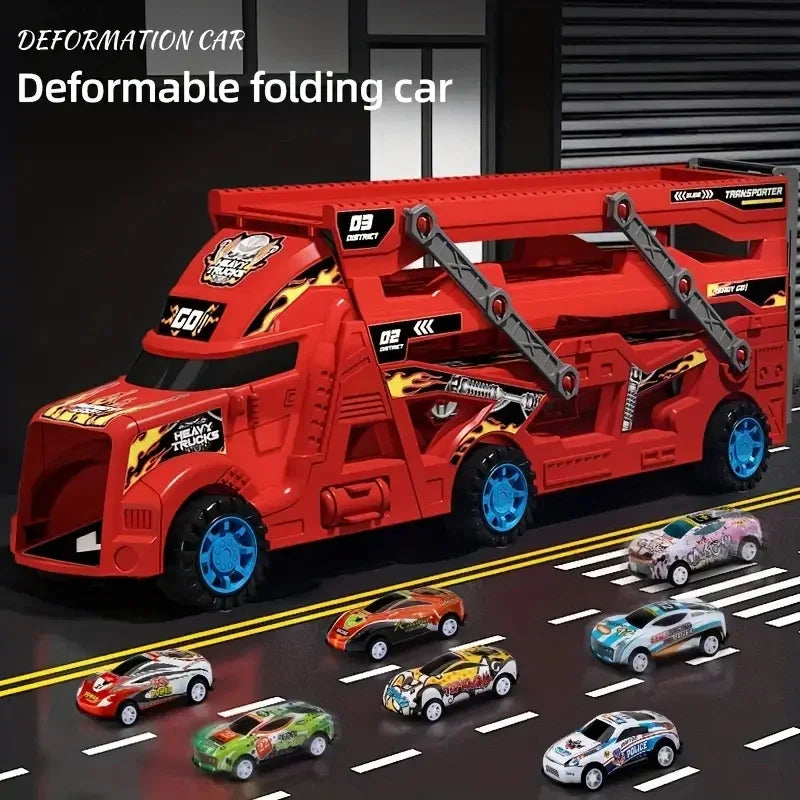 Large Deformation Transporter Truck with Folding Racing Track – Educational Car Toy for Kids