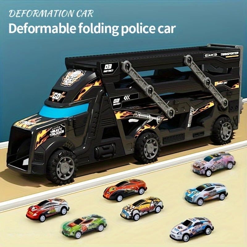 Large Deformation Transporter Truck with Folding Racing Track – Educational Car Toy for Kids