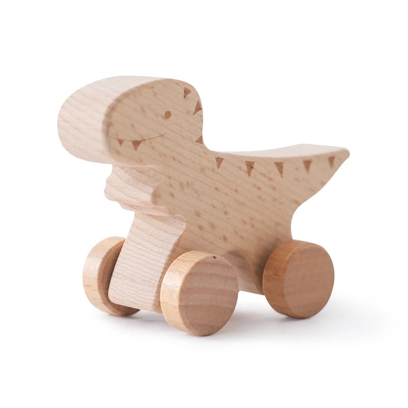 Wooden Baby Dinosaur Car Toy – Montessori Beech Wood Teether & Educational Toy for Infants