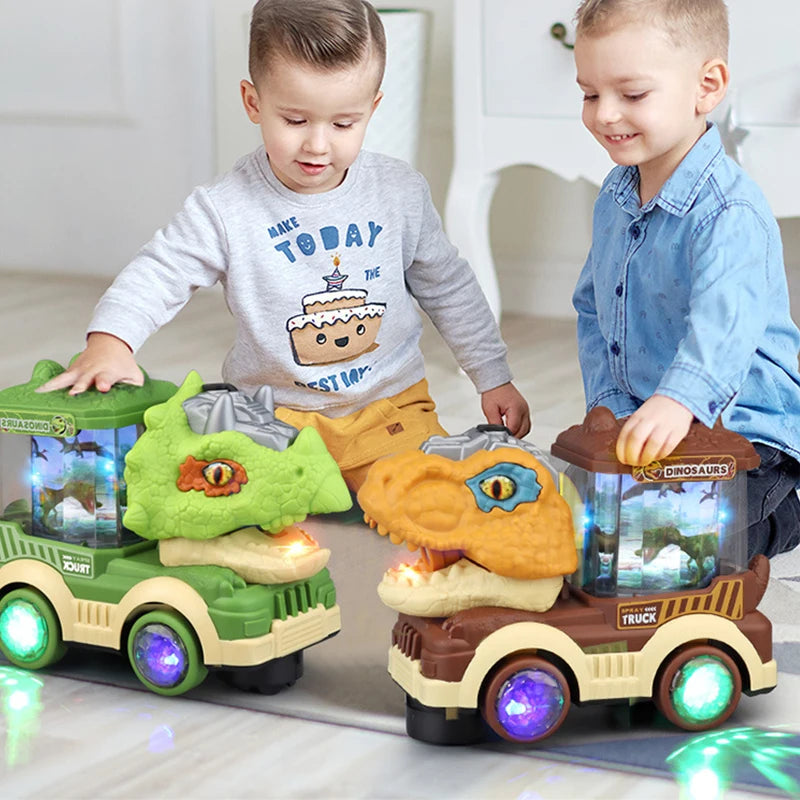 Dinosaur Spray Electric Car Toy – Light & Sound Interactive Triceratops & T-Rex for Kids