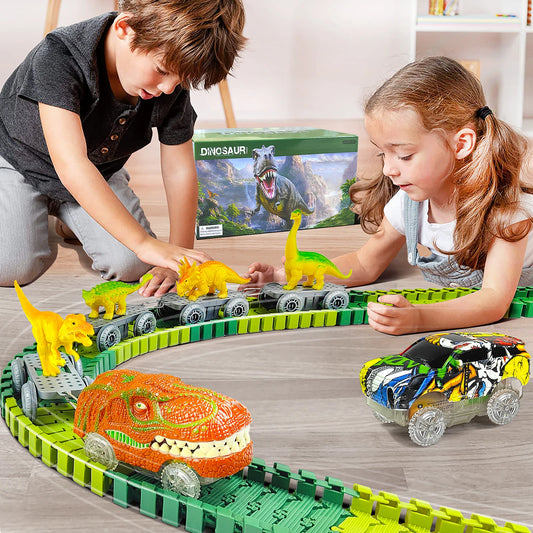 Dinosaur Race Track Toy – Flexible Track with Light-Up Car for Kids