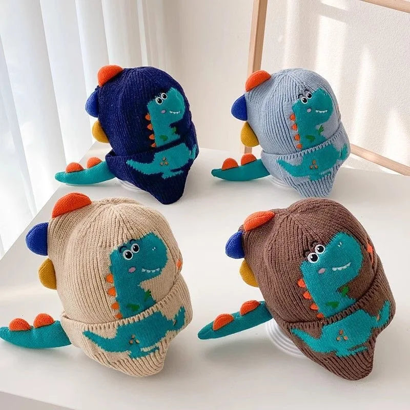 Kids 3D Dino Knit Beanie with Earflaps (2–6Y Kids)