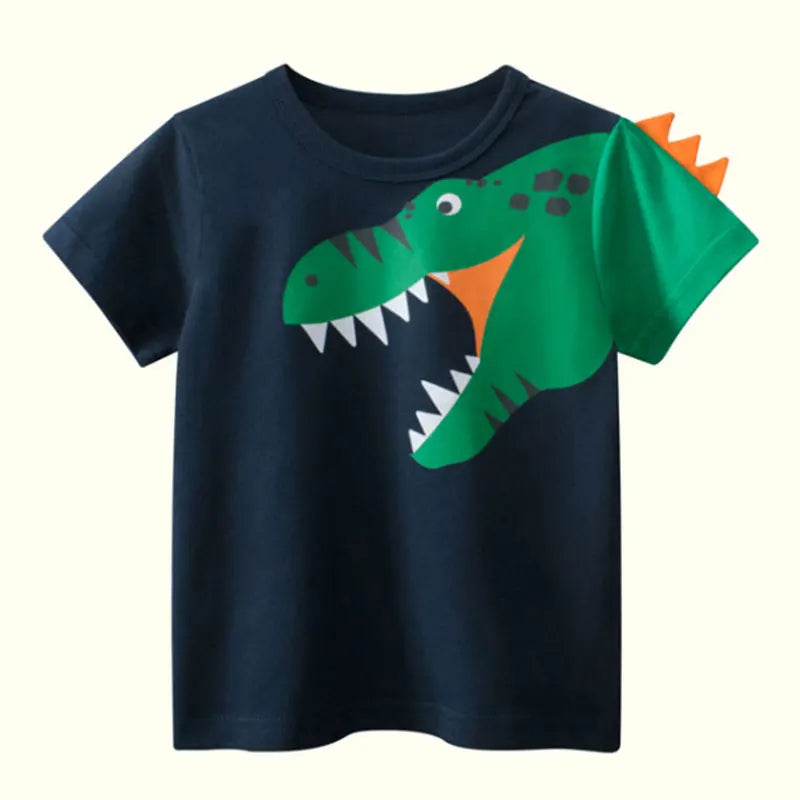 Summer Kids 3D Cartoon Dinosaur T-Shirt – 100% Cotton Boys & Girls Animal Print Tee