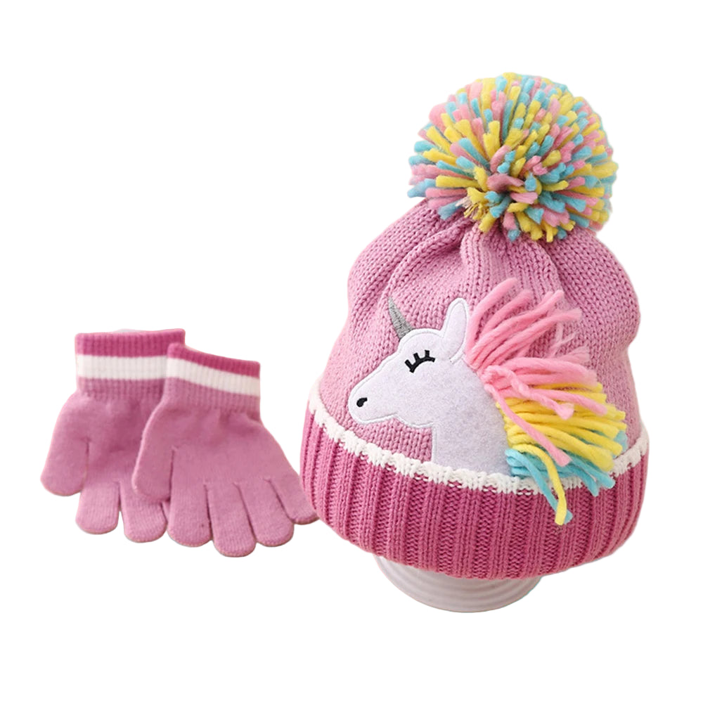 Girls Unicorn Winter Hat & Mittens (2–6Y)