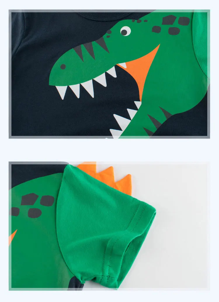 Summer Kids 3D Cartoon Dinosaur T-Shirt – 100% Cotton Boys & Girls Animal Print Tee
