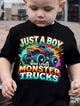 Just a Boy Who Loves Monster Trucks T-Shirt – Classic Car Print Boys’ Summer Casual Short Sleeve Top