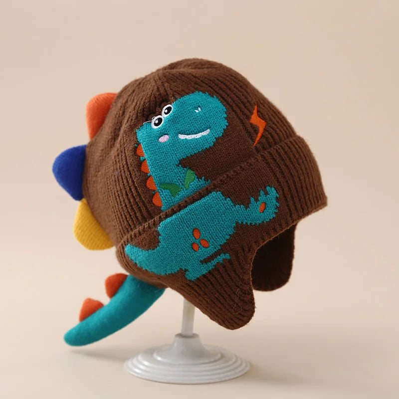 Kids 3D Dino Knit Beanie with Earflaps (2–6Y Kids)