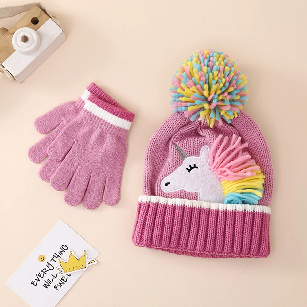 Girls Unicorn Winter Hat & Mittens (2–6Y)