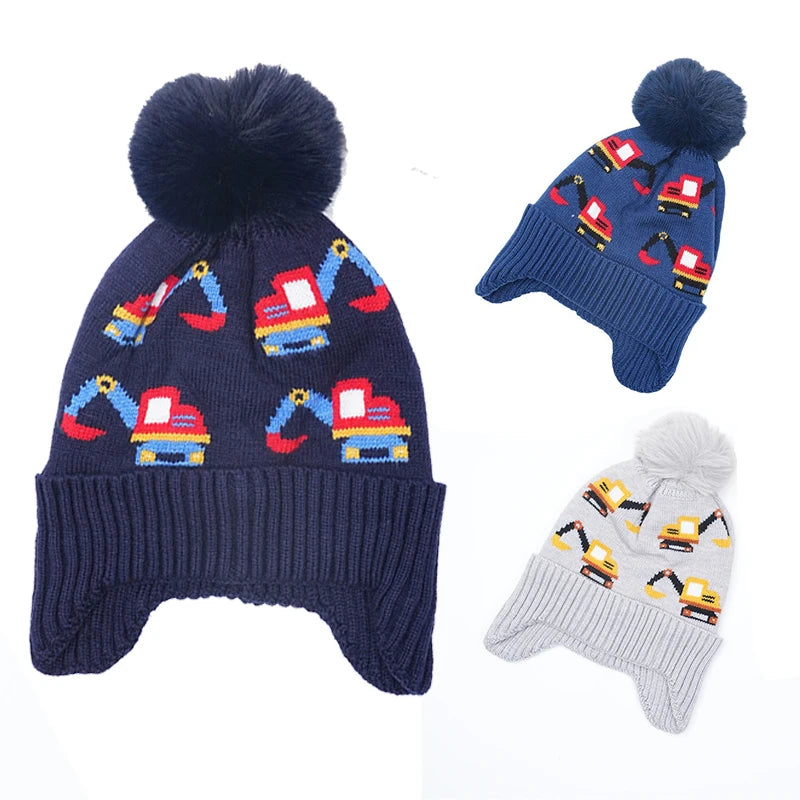 Warm Excavator Beanie with Earflaps (2–8Y)