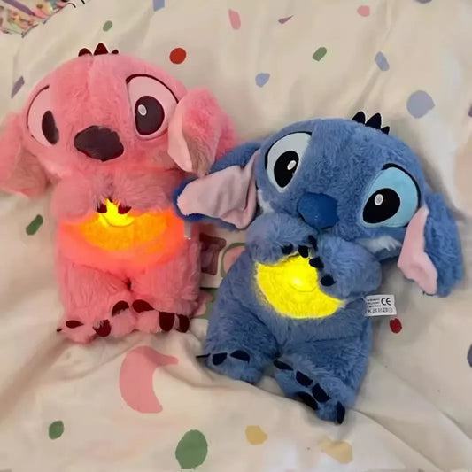 Kawaii Stitch Plush Sleeping Doll – Musical Light & Breathing Toy | Baby Soothing Sleep Companion