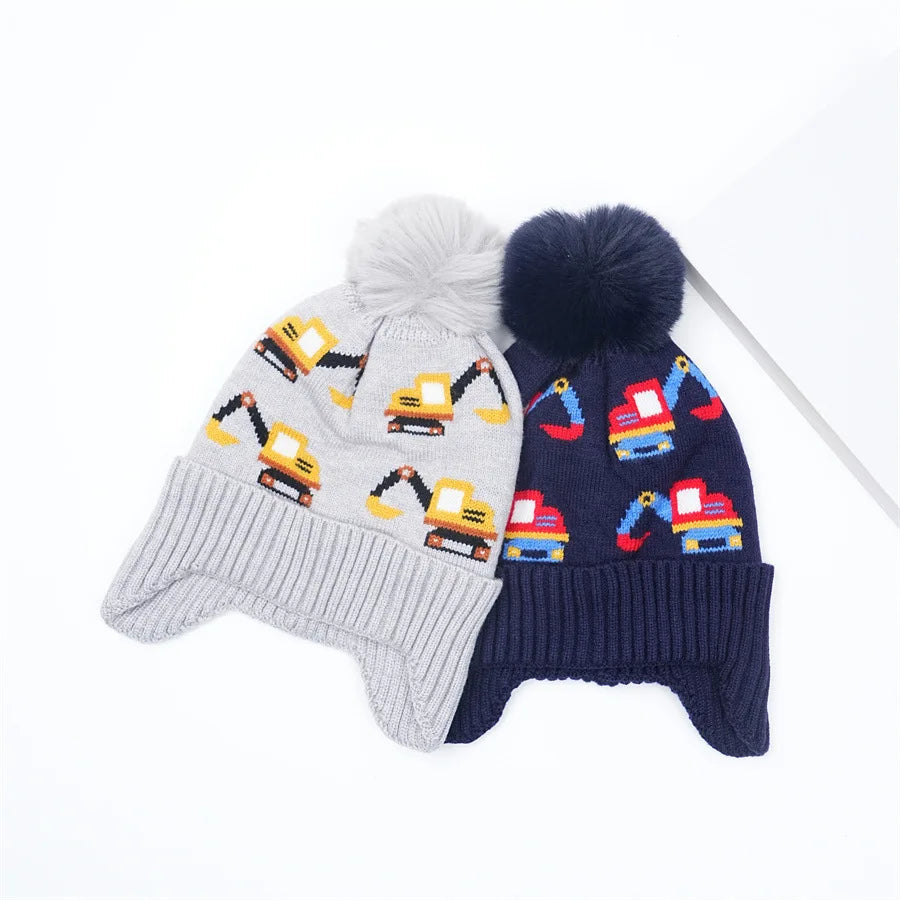Warm Excavator Beanie with Earflaps (2–8Y)