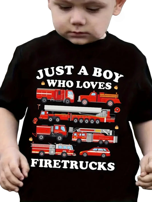 Just a Boy Who Loves Cars T-Shirt – Classic Car Print Summer Boys’ Casual Short Sleeve Top
