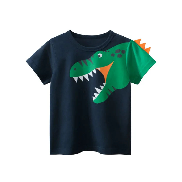 Summer Kids 3D Cartoon Dinosaur T-Shirt – 100% Cotton Boys & Girls Animal Print Tee
