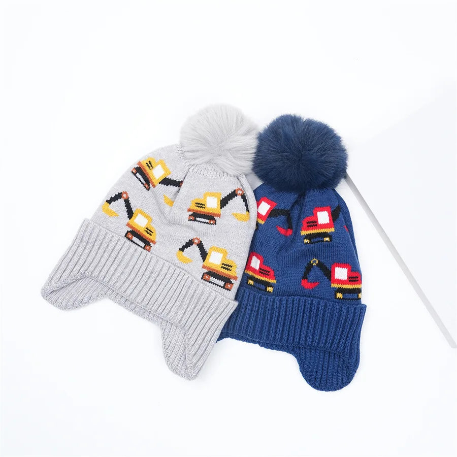 Warm Excavator Beanie with Earflaps (2–8Y)