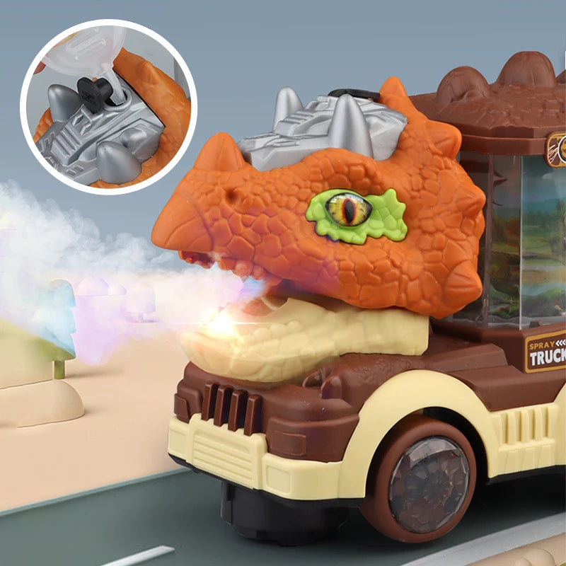 Dinosaur Spray Electric Car Toy – Light & Sound Interactive Triceratops & T-Rex for Kids