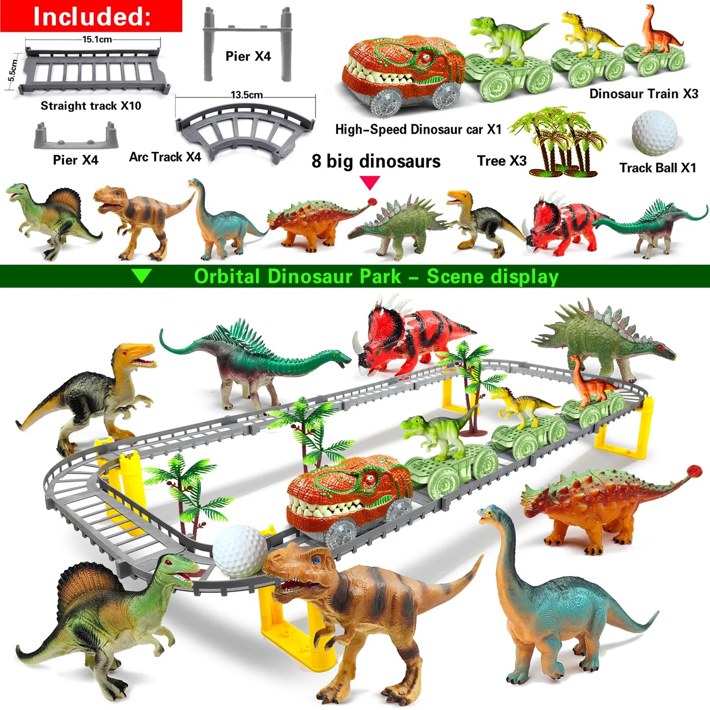 Adventure Dinosaur Train Track Set – LED Light-Up Race Cars for Kids
