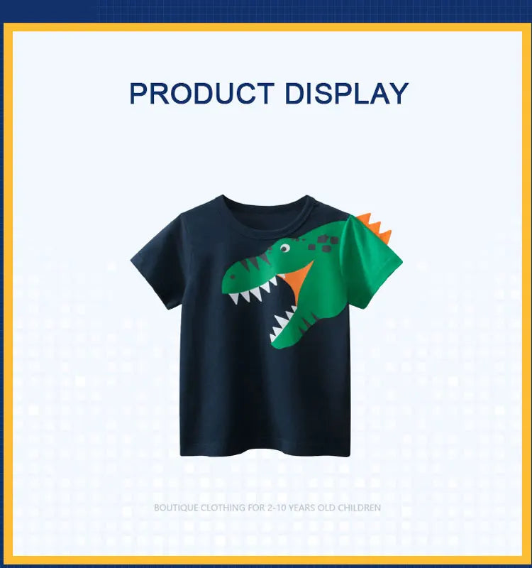 Summer Kids 3D Cartoon Dinosaur T-Shirt – 100% Cotton Boys & Girls Animal Print Tee