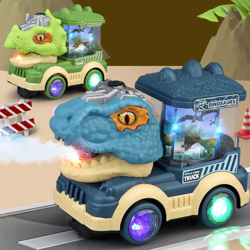 Dinosaur Spray Electric Car Toy – Light & Sound Interactive Triceratops & T-Rex for Kids
