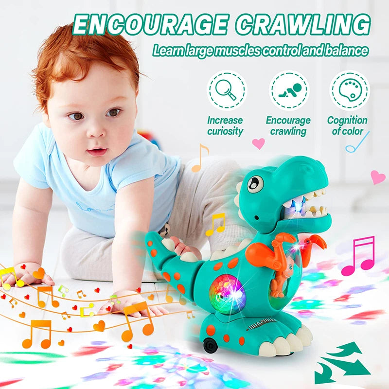 Light-Up Crawling Dinosaur Baby Toy – Musical Montessori Sensory Toy for Tummy Time & Gifts