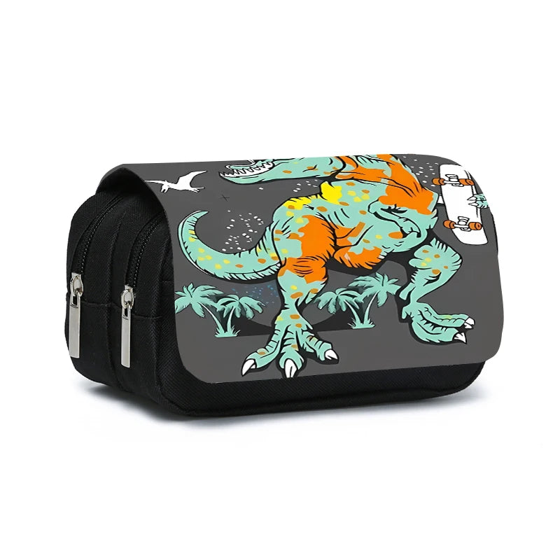 3D Dinosaur Pencil Case – Double-Layer Flip Pen Pouch for Kids