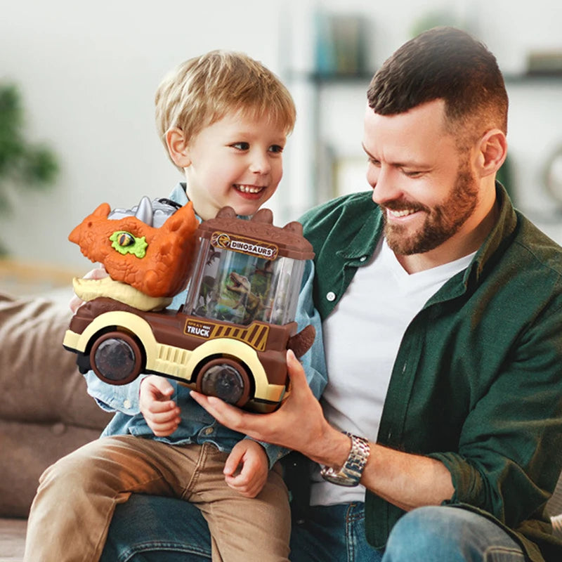 Dinosaur Spray Electric Car Toy – Light & Sound Interactive Triceratops & T-Rex for Kids