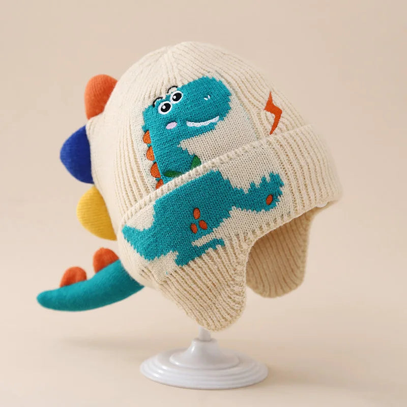 Kids 3D Dino Knit Beanie with Earflaps (2–6Y Kids)