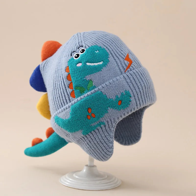 Kids 3D Dino Knit Beanie with Earflaps (2–6Y Kids)