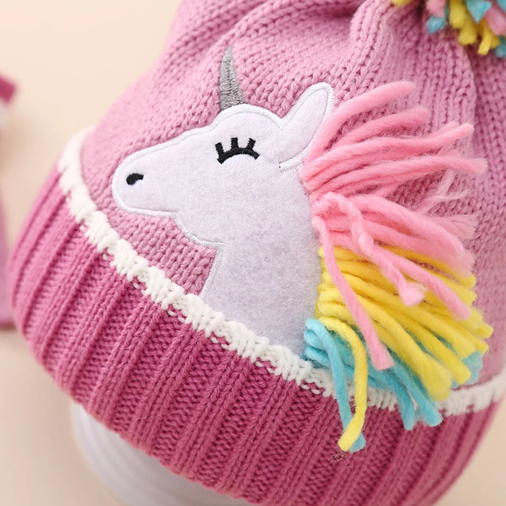 Girls Unicorn Winter Hat & Mittens (2–6Y)