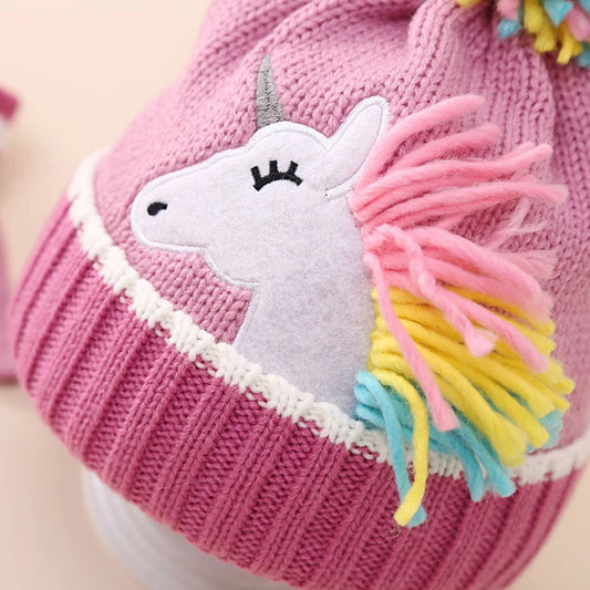 Girls Unicorn Winter Hat & Mittens (2–6Y)