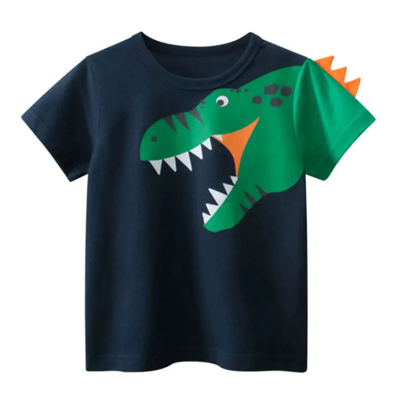 Summer Kids 3D Cartoon Dinosaur T-Shirt – 100% Cotton Boys & Girls Animal Print Tee
