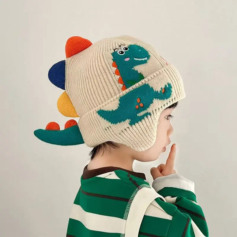 Kids 3D Dino Knit Beanie with Earflaps (2–6Y Kids)