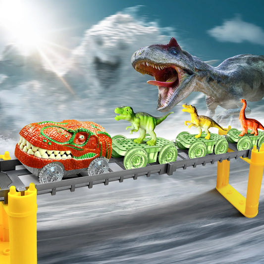 Adventure Dinosaur Train Track Set – LED Light-Up Race Cars for Kids