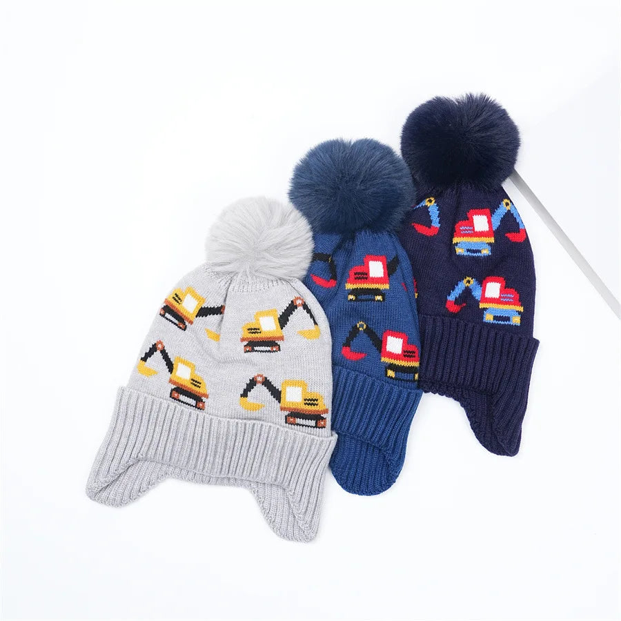 Warm Excavator Beanie with Earflaps (2–8Y)