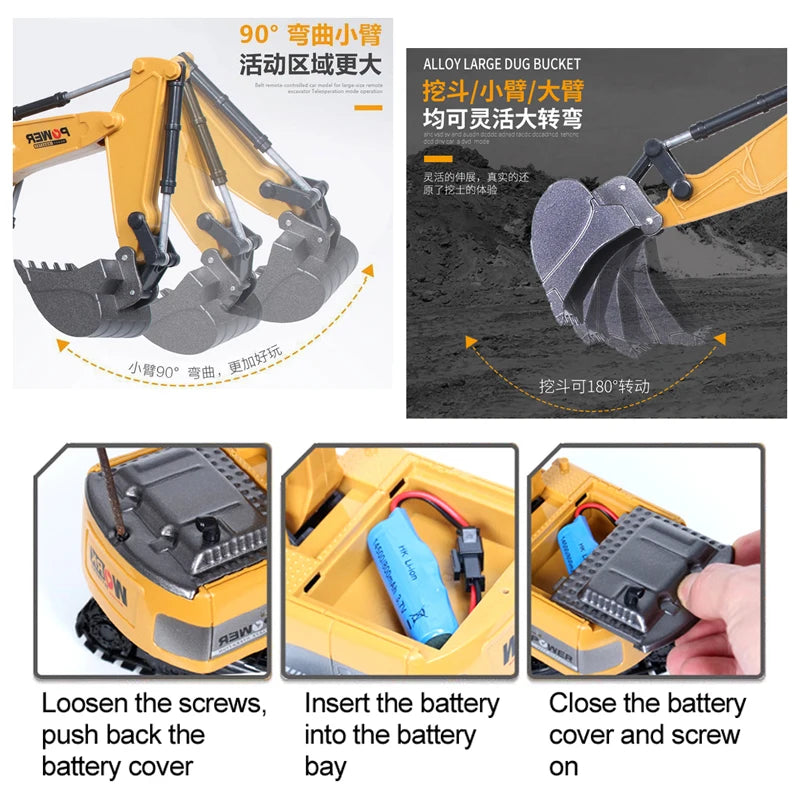 RC Excavator 1:24 Scale – 2.4GHz 6-Channel Remote Control Construction Truck Toy for Kids