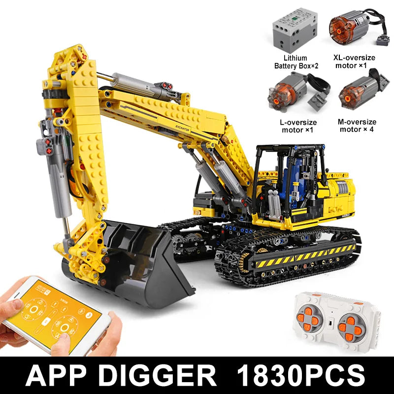 MOULD KING 13112 Motorized Excavator – Remote Control MOC Building Block Set for Kids