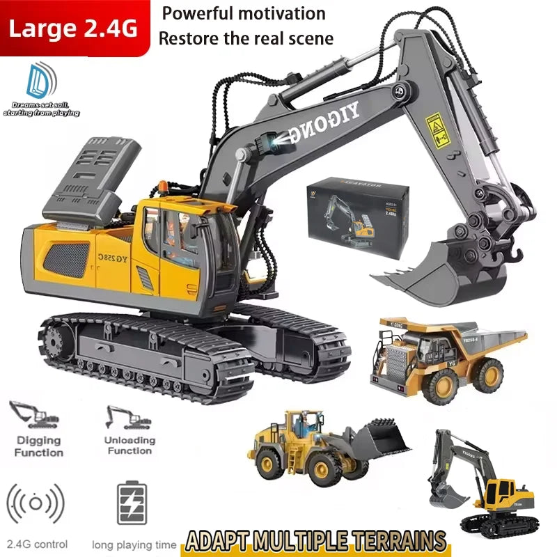 4WD Professional Remote Control Excavator Alloy Dump Truck Bulldozer Model RC Car