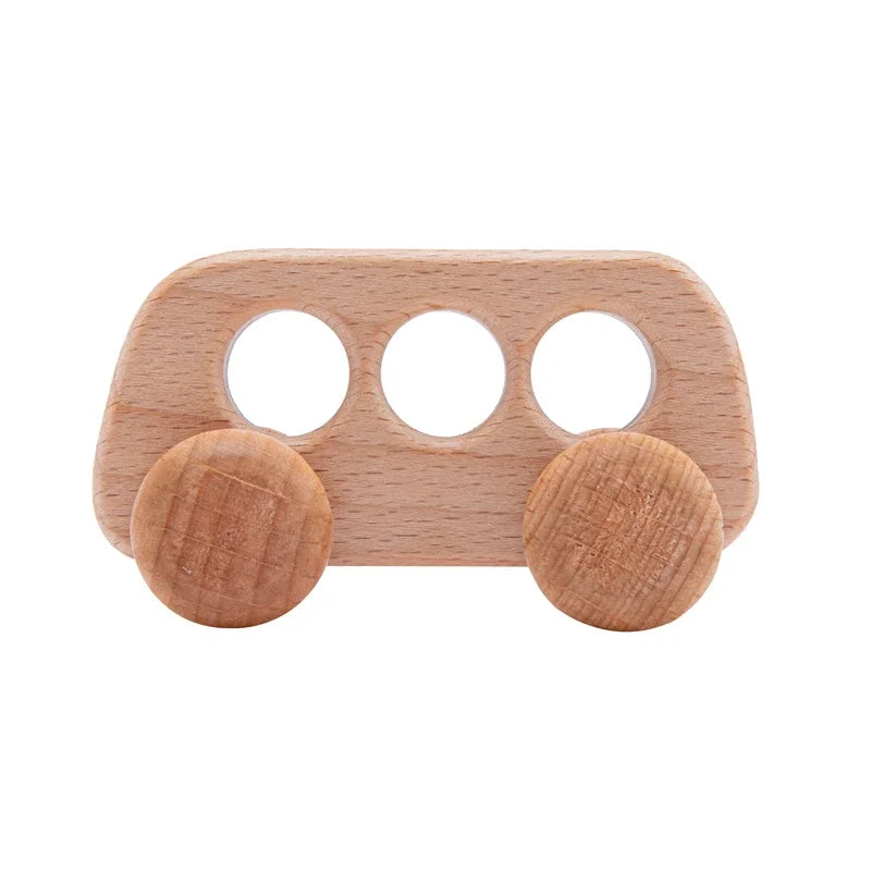 Wooden Baby Dinosaur Car Toy – Montessori Beech Wood Teether & Educational Toy for Infants