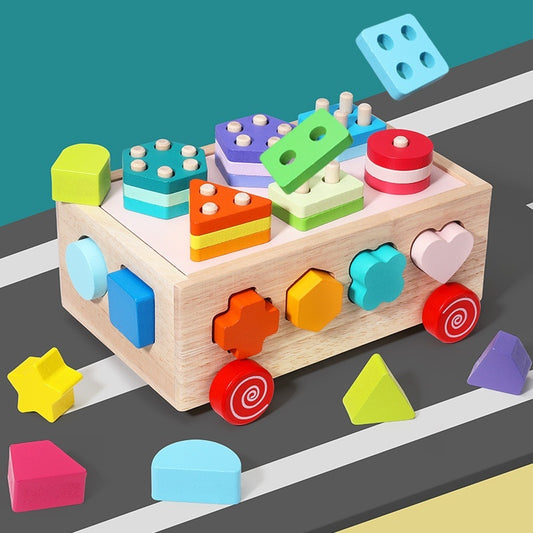 Children’s Wooden Educational Smart Car – Multi-Function Early Learning Building Blocks Toy (4–6Y)