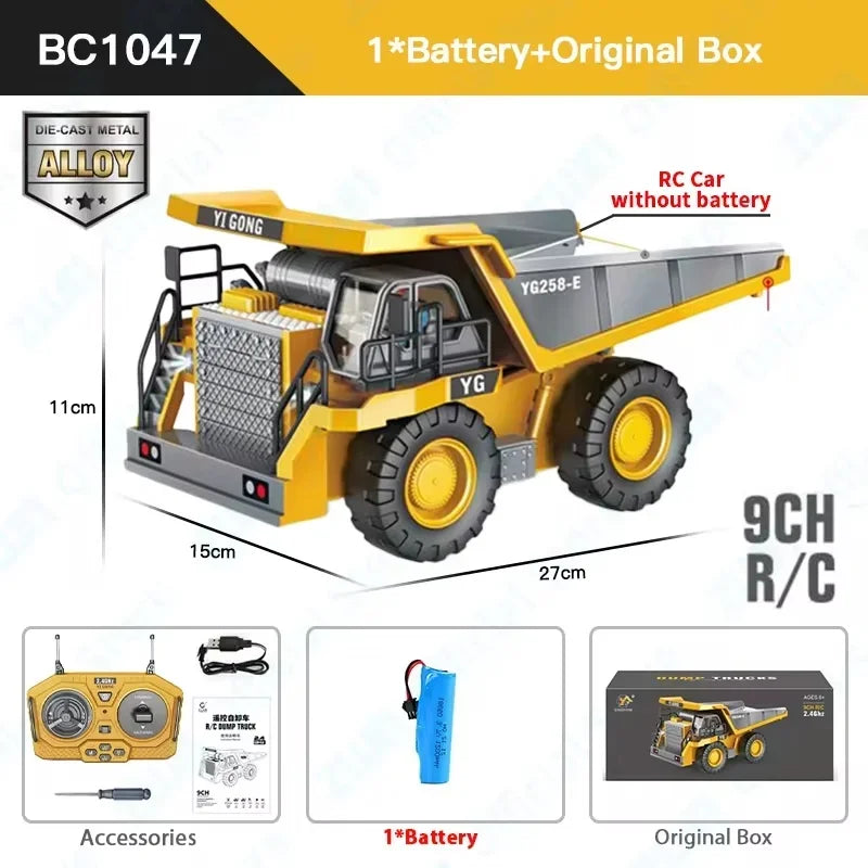 4WD Professional Remote Control Excavator Alloy Dump Truck Bulldozer Model RC Car