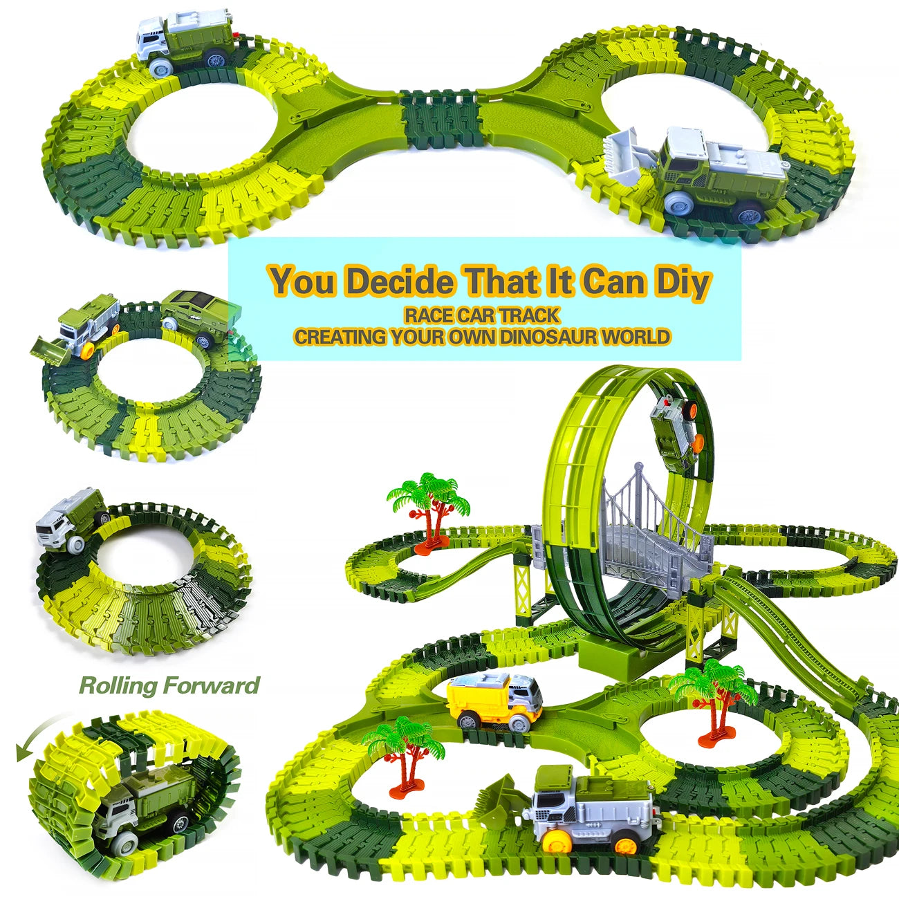 Dinosaur Race Track Toy Set – Flexible Magic Tracks with Electric Cars | Educational Climbing Puzzle Toy for Kids