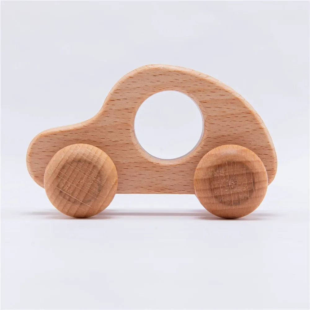 Wooden Baby Dinosaur Car Toy – Montessori Beech Wood Teether & Educational Toy for Infants